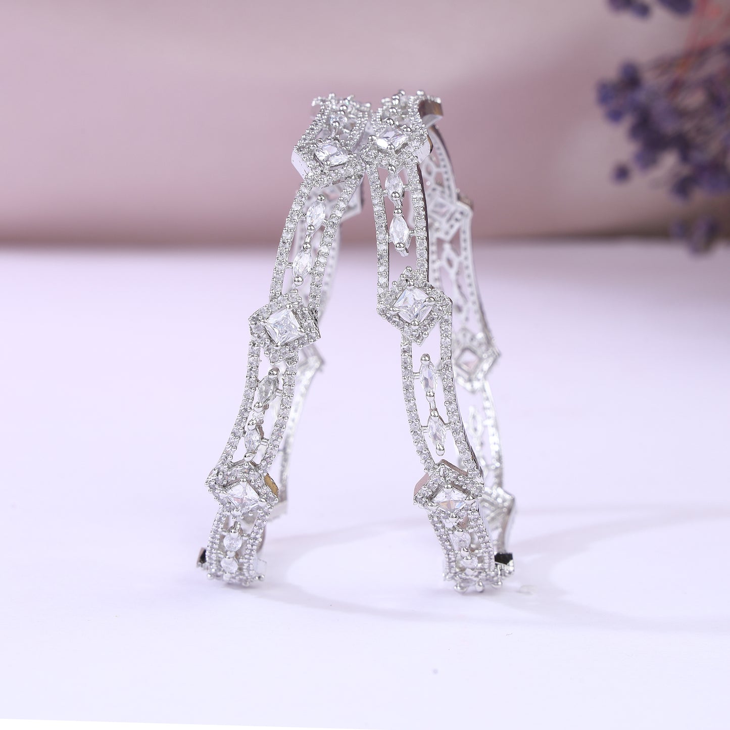 Silver Plated Zircon Bangles Set