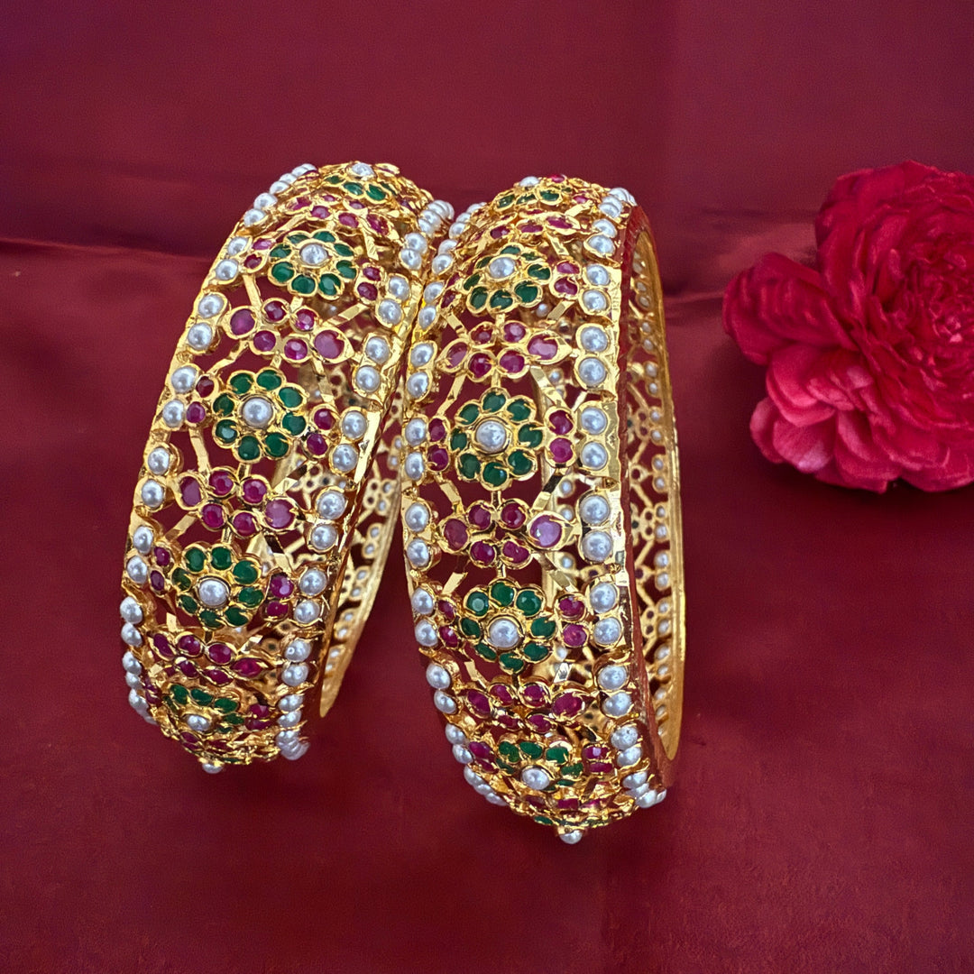 Flower Design Jadau Bangles