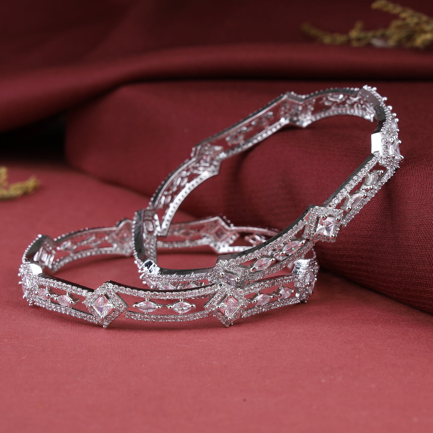 Silver Plated Zircon Bangles Set