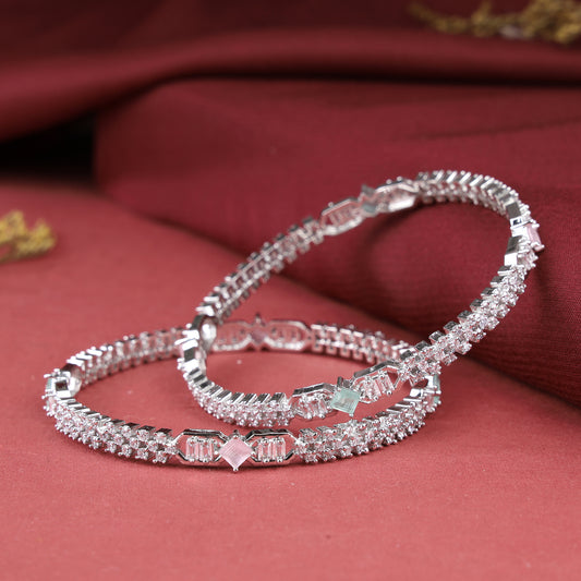 Silver Plated Zircon Bangles Set