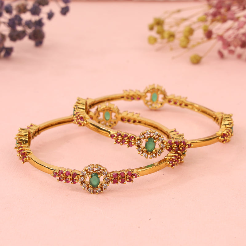 Green Stone Flower Design Bangles Set