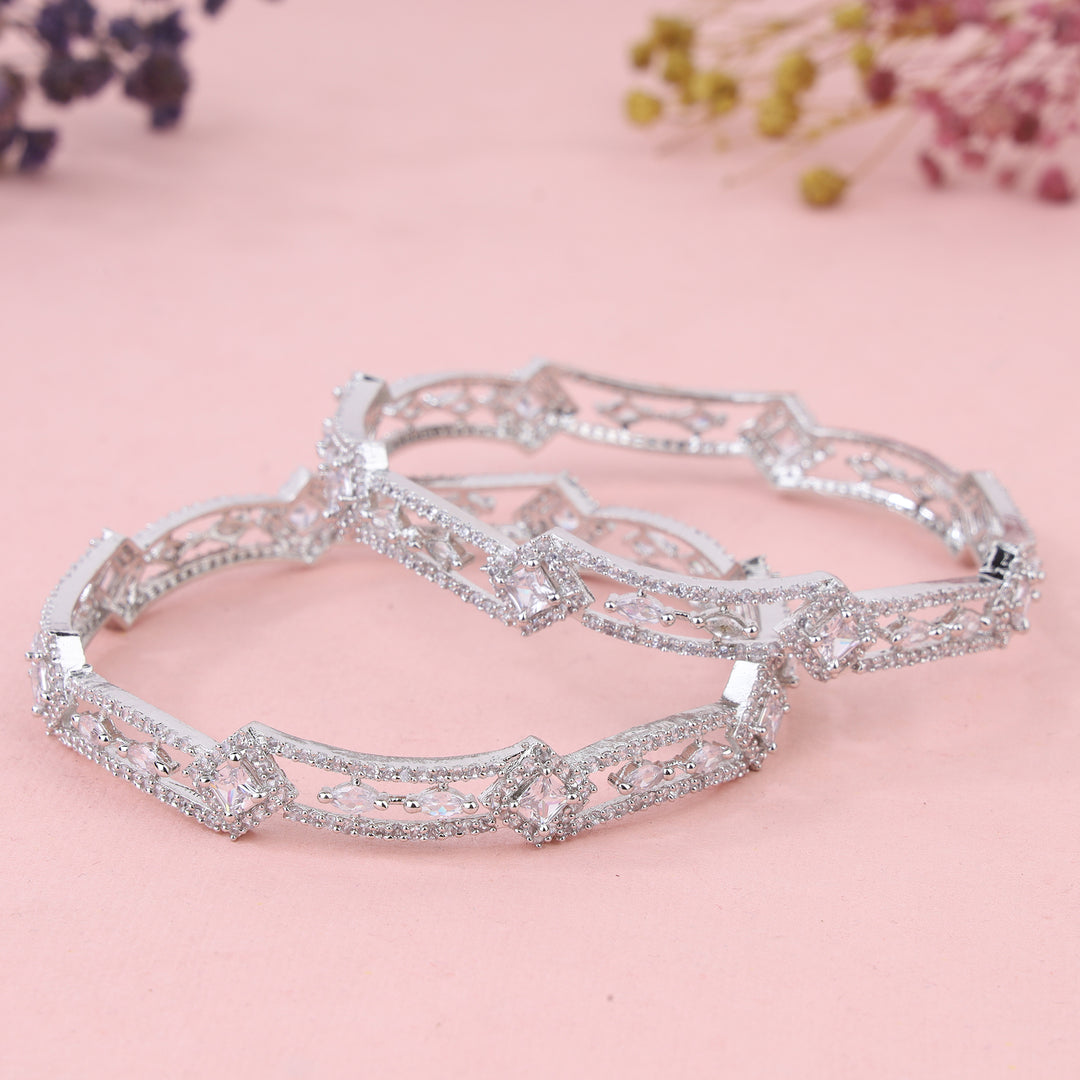 Silver Plated Zircon Bangles Set