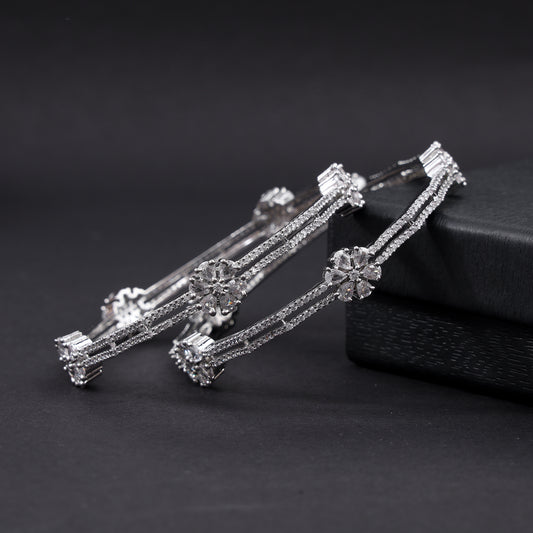 Flower Design Zircon Bangles Set