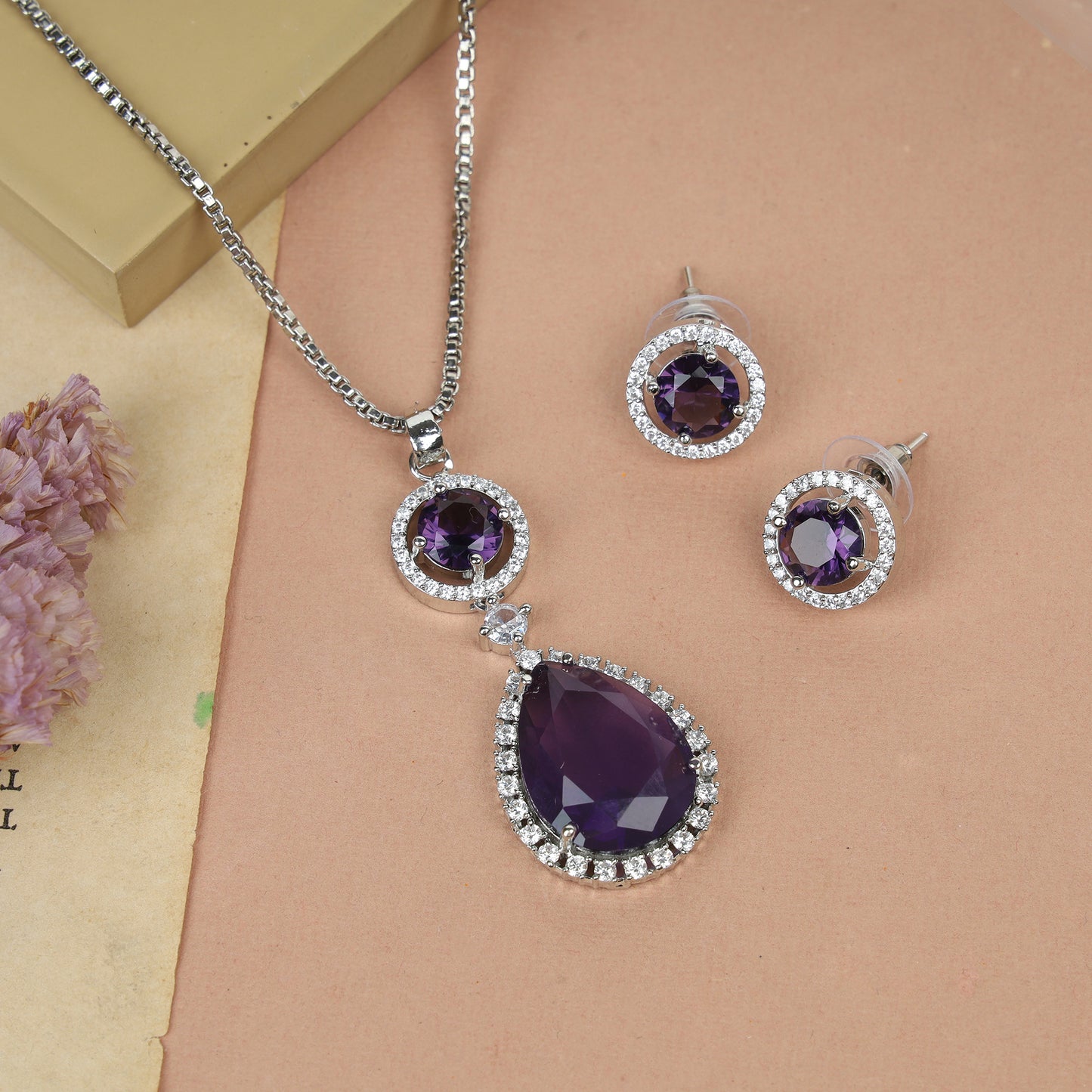 American Diamond Pendant Set