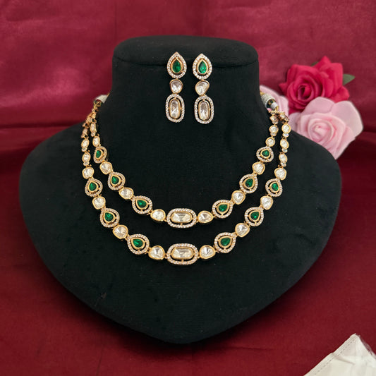 Tow Layered Kundan Polki Necklace Set