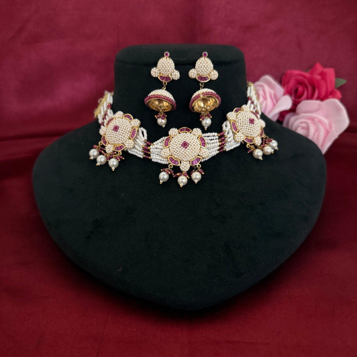 Pearl Kundan Polki Choker Set