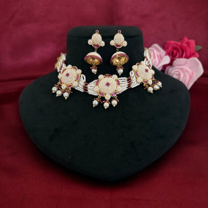Pearl Kundan Polki Choker Set