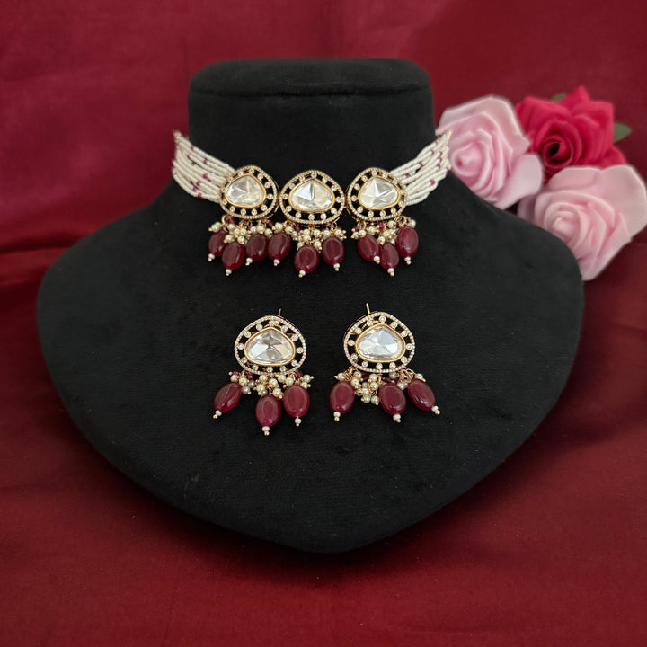 Beautiful Color Kundan Polki Choker Set