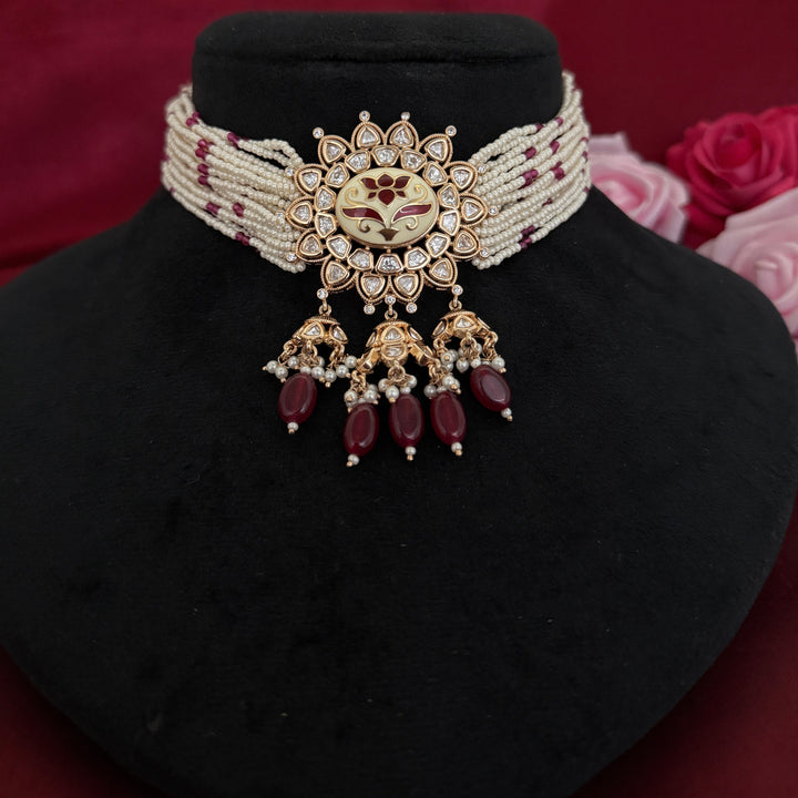 Lotus Flower Design Kundan Polki Choker Set