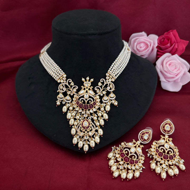 Sparkling Pearl Kundan Polki Necklace Set