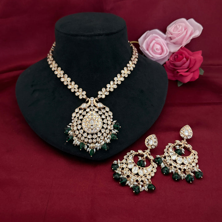 Green Polki Pendant Necklace Set