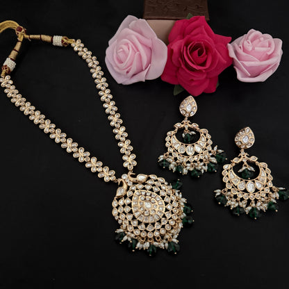 Green Polki Pendant Necklace Set