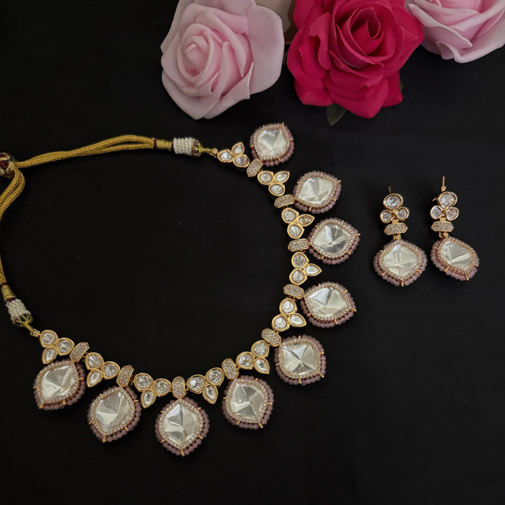 Elegant Pink Kundan Necklace Set