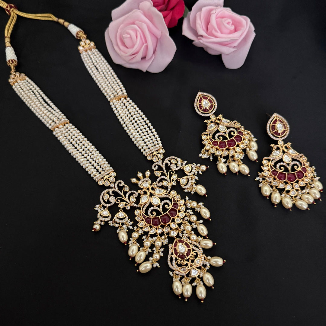 Sparkling Pearl Kundan Polki Necklace Set