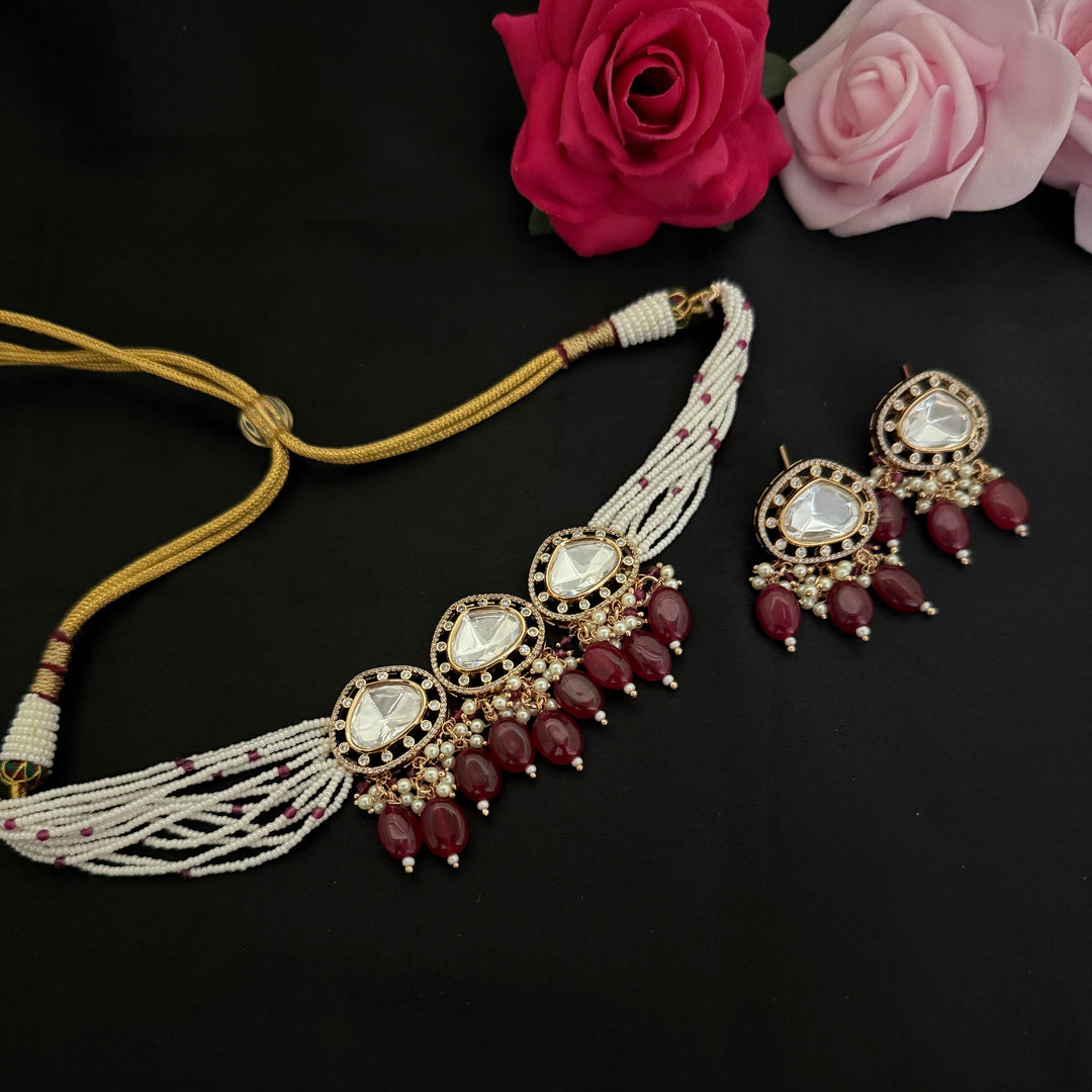 Beautiful Color Kundan Polki Choker Set