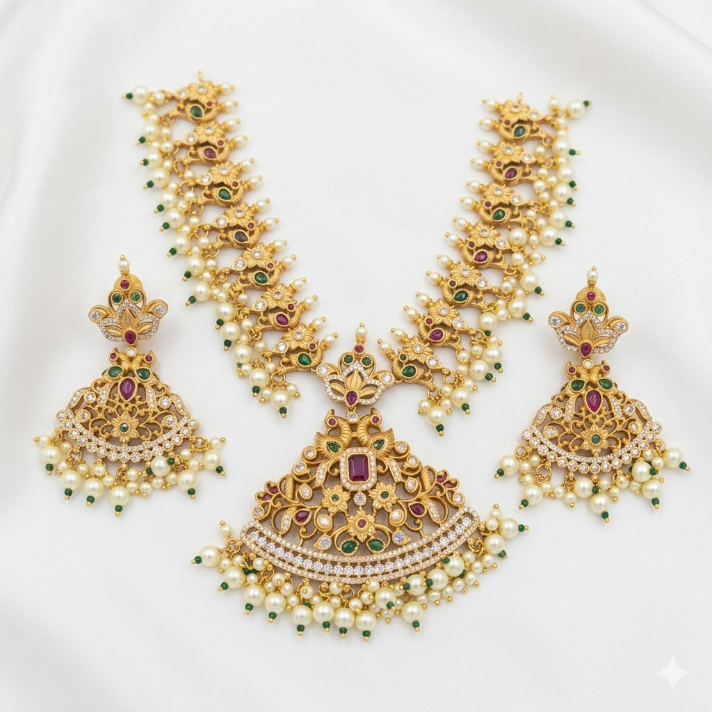 Traditional Gold-Plated Pearl Necklace Set