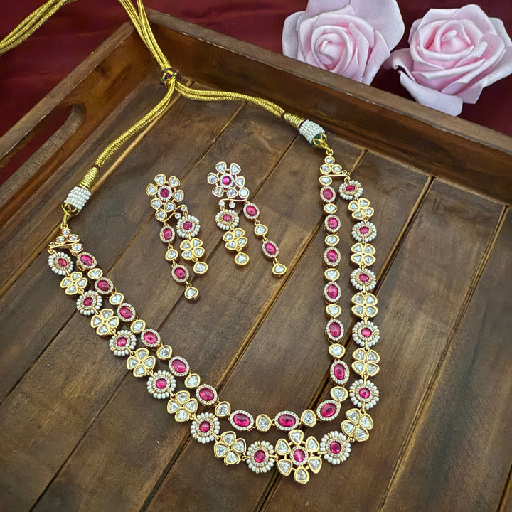Two line Kundan Polki Necklace Set