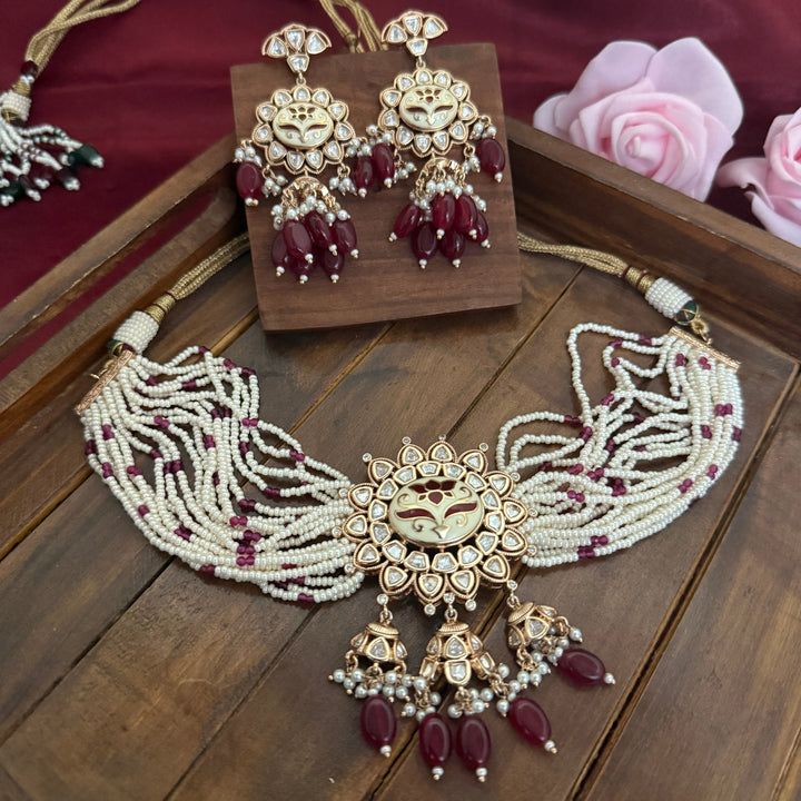 Lotus Flower Design Kundan Polki Choker Set