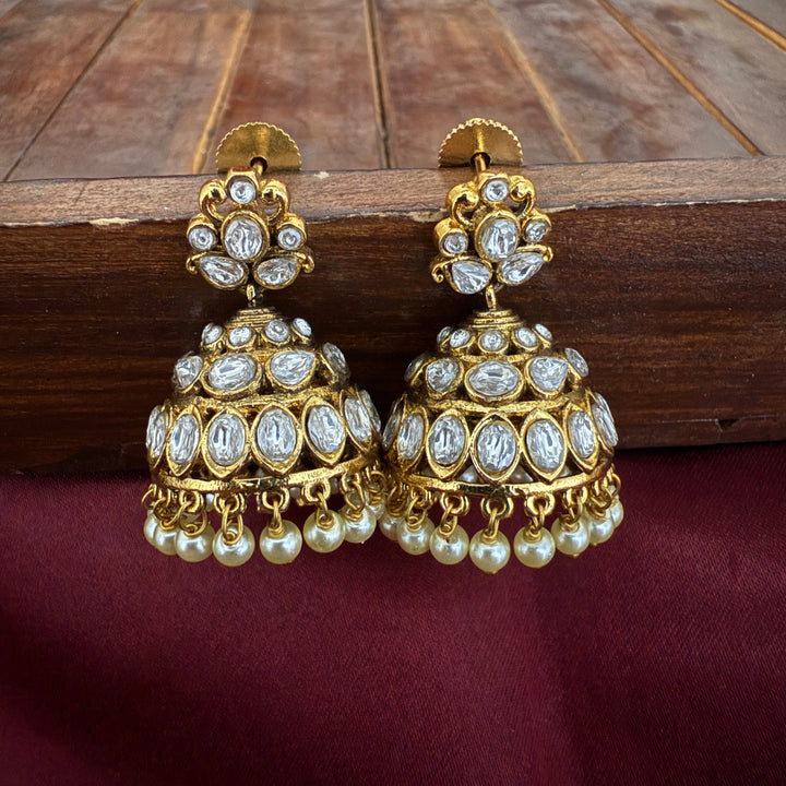 Jhumka Style Kundan Polki Earrings