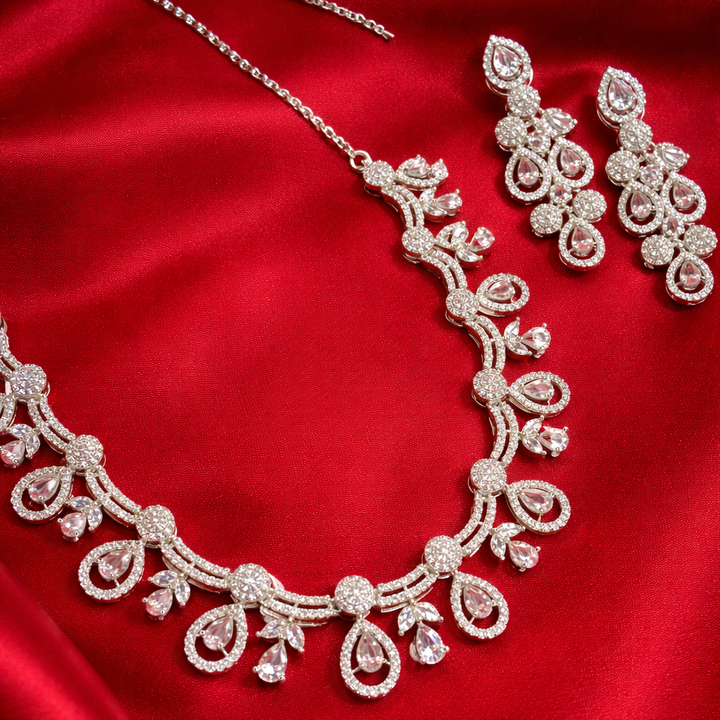 Silver Plated American Diamond Necklace Set
