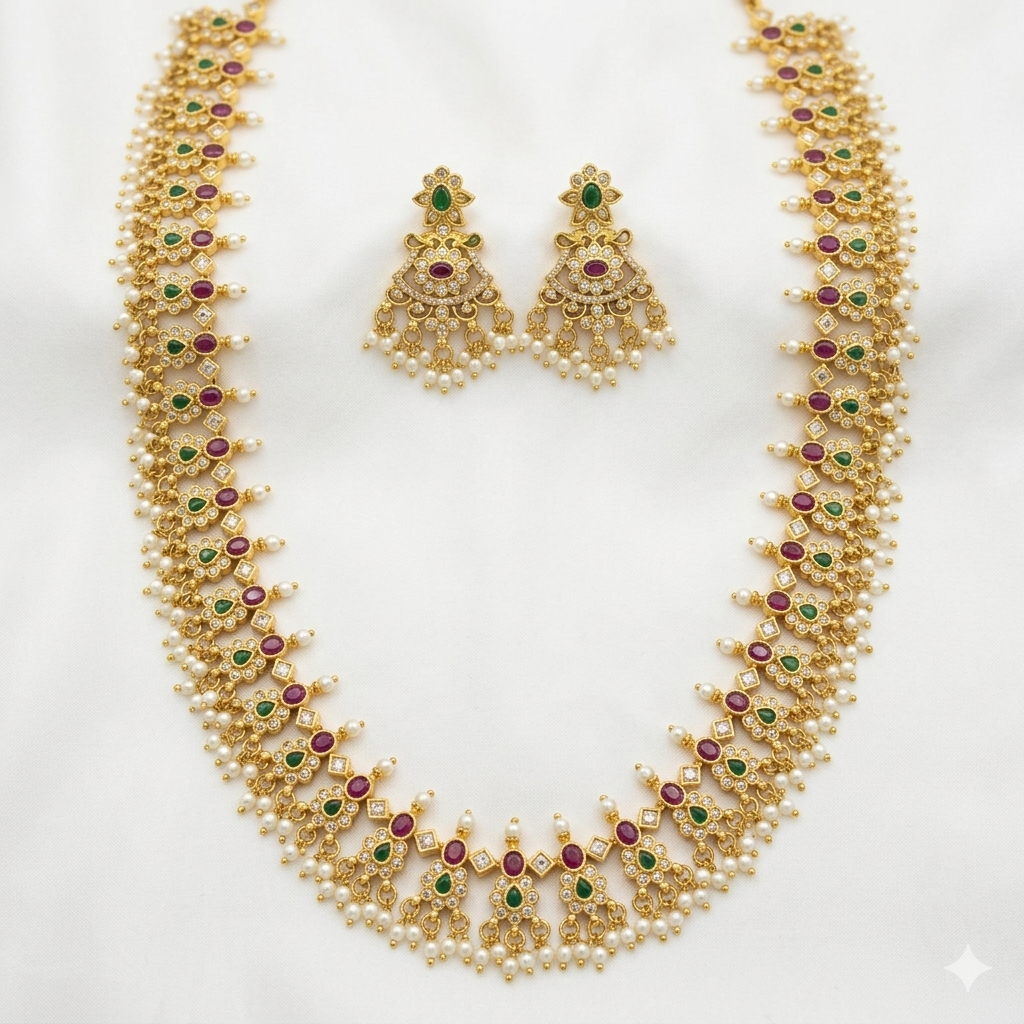 Long Pearl Necklace Set