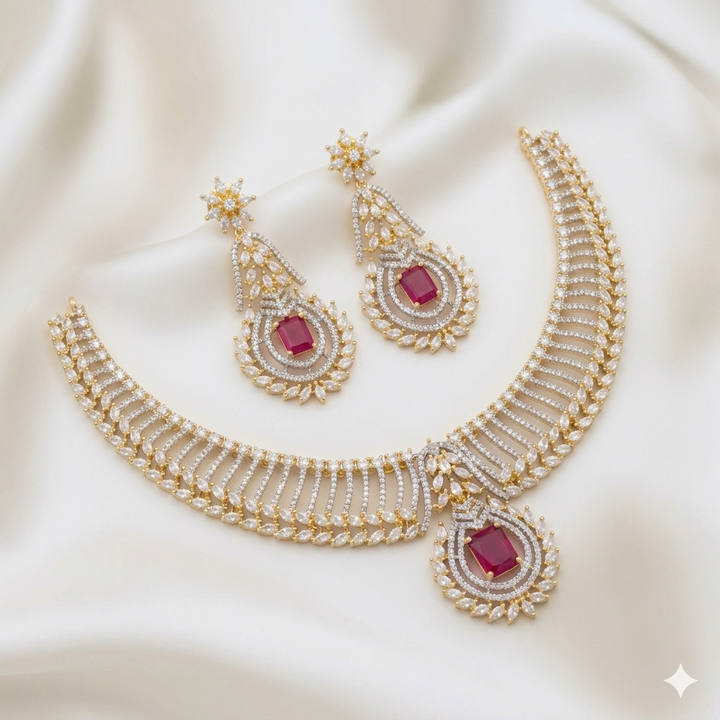 Gold Finish White AD Stone Necklace Set