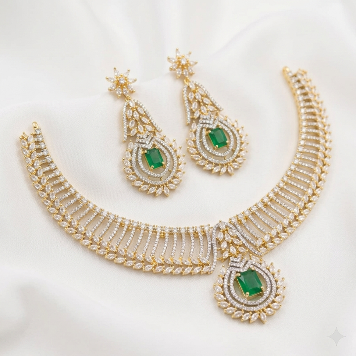 Gold Finish White AD Stone Necklace Set