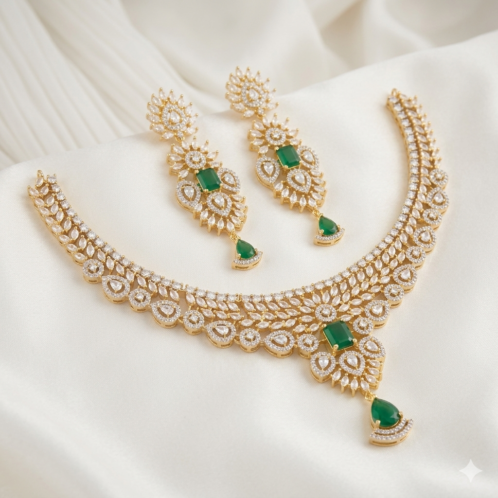 Teardrop Gold-Plated Bridal Necklace Set