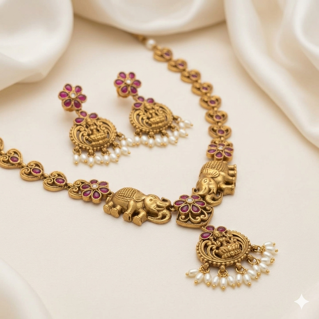 Elephant Design Antique Necklace Set