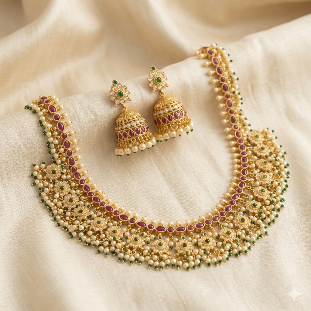 Antique Long Necklace Set with Jhumka
