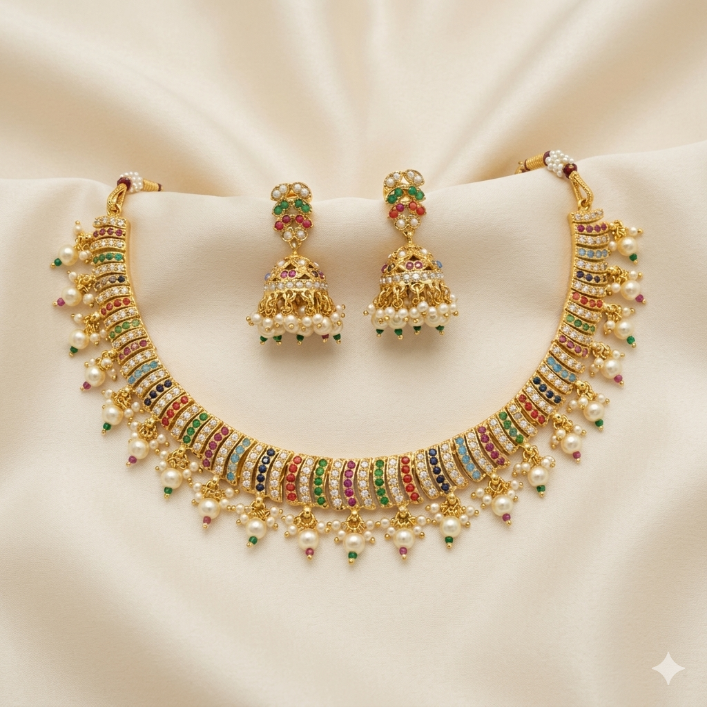 Gold Plated Pearl Choker Necklace Set