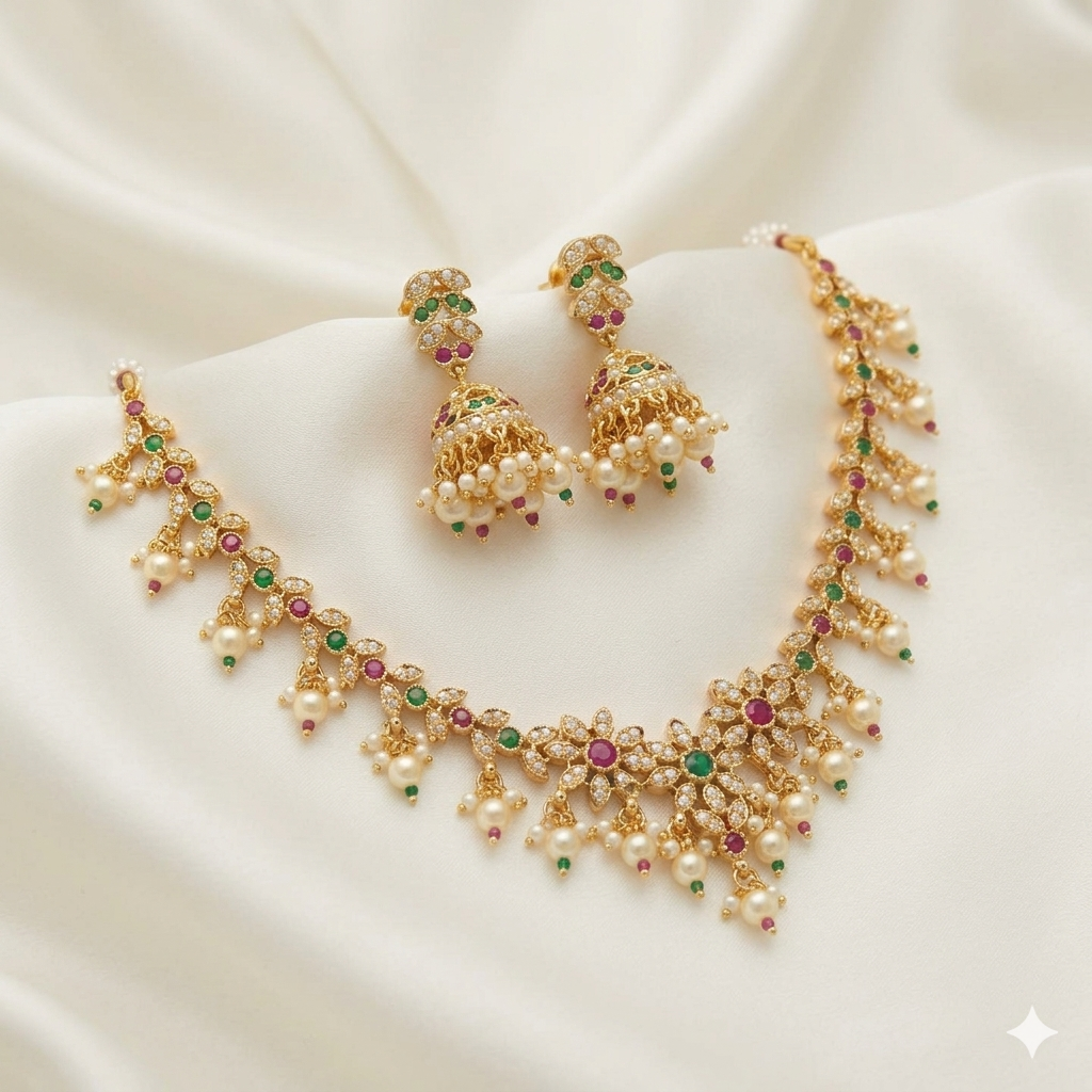 Navratan Necklace Set Jhumka
