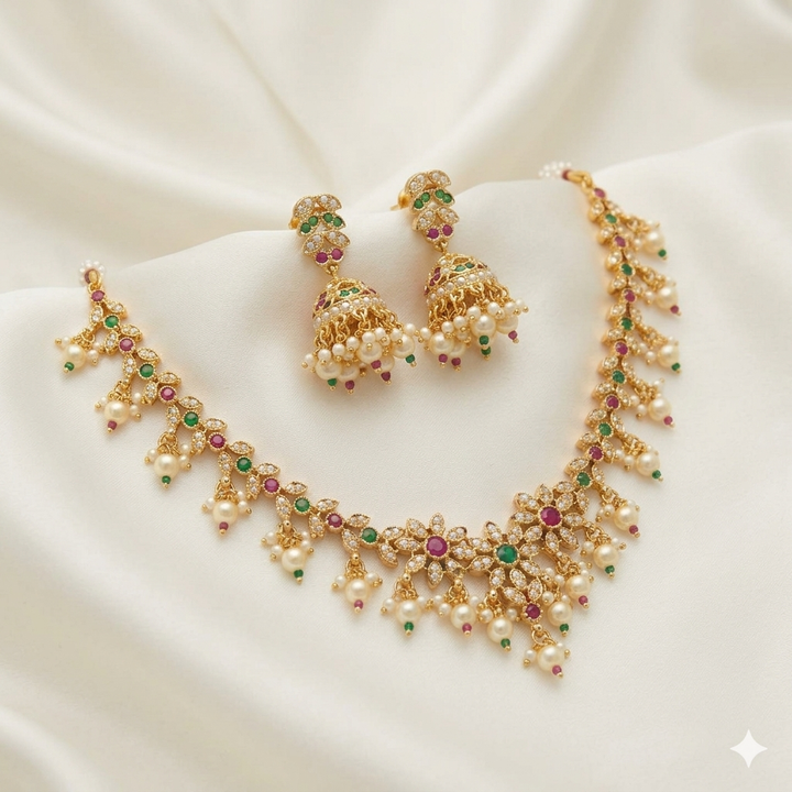 Navratan Necklace Set Jhumka