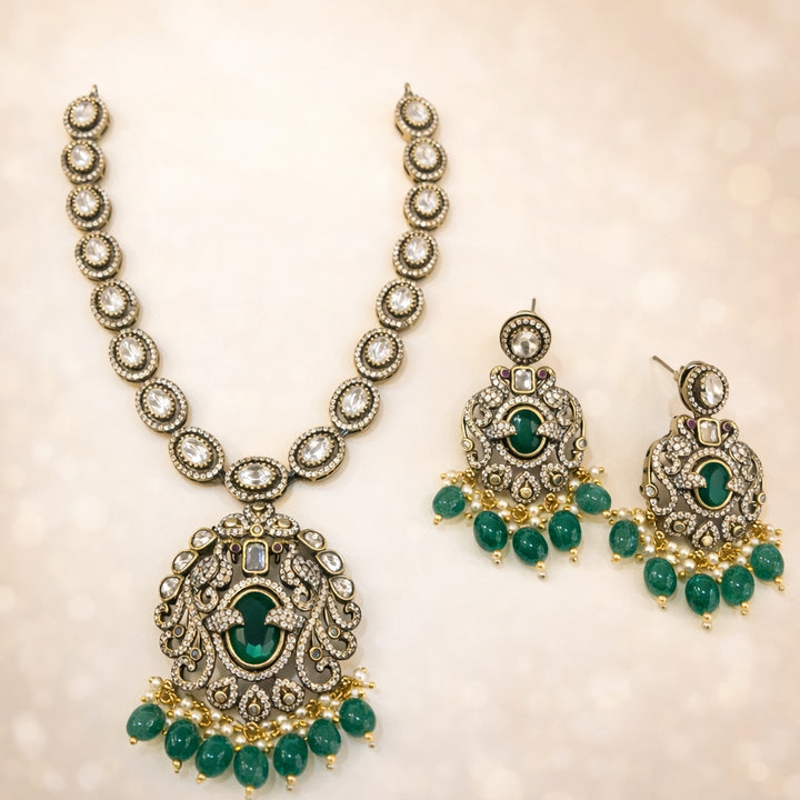 Victorian Finish AD Stones Pendant Necklace