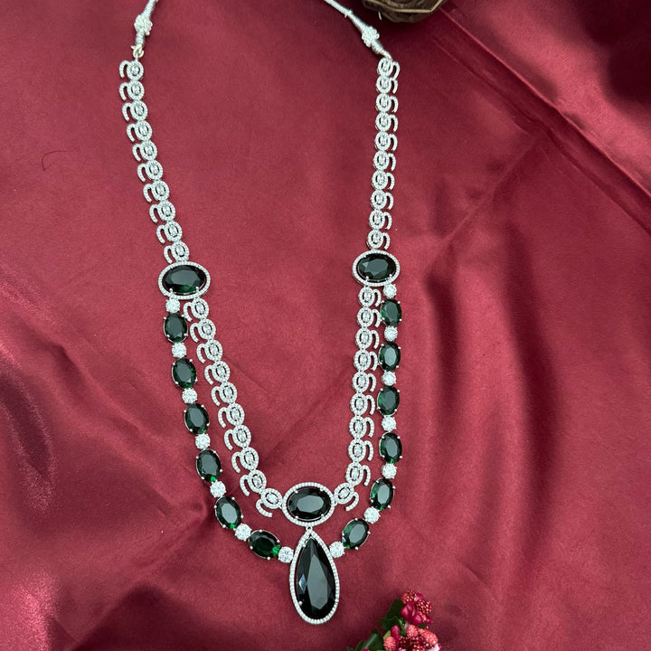 American Diamond Big Stone Layerd Necklace Set