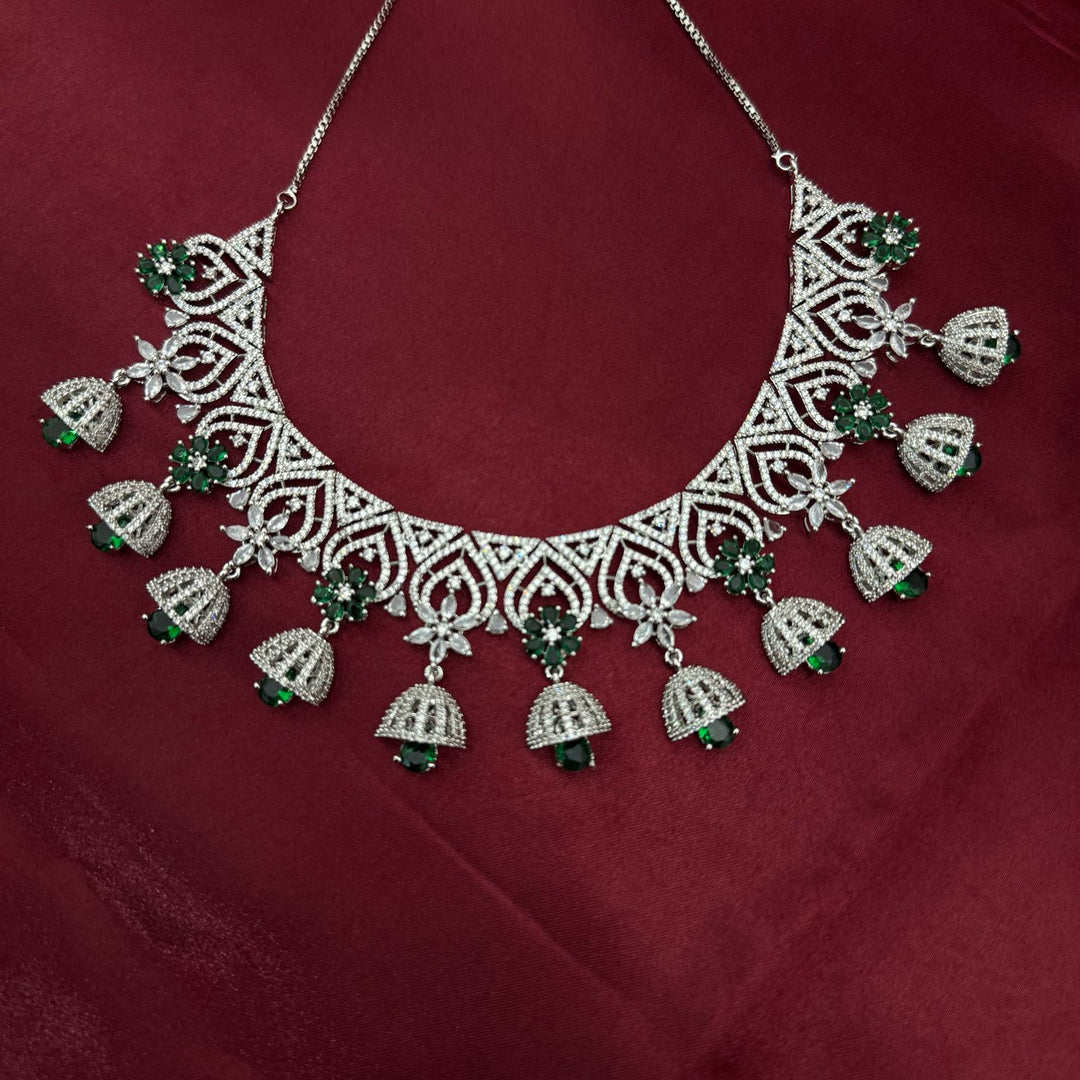 Emerald Stone American Diamond Necklace Set