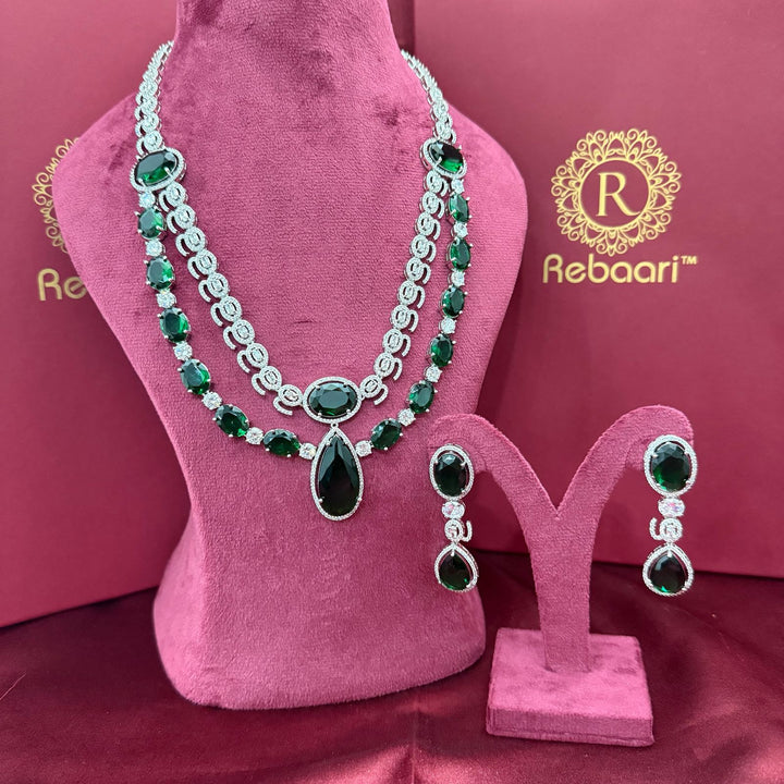 American Diamond Big Stone Layerd Necklace Set