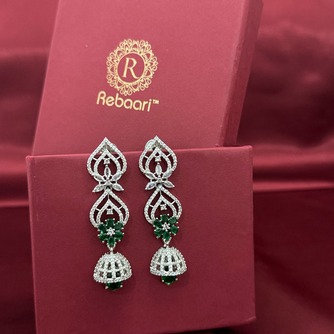 Emerald Stone American Diamond Necklace Set