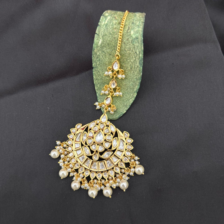 Traditional Jadaau Kundan and Pearl Maang Tikka