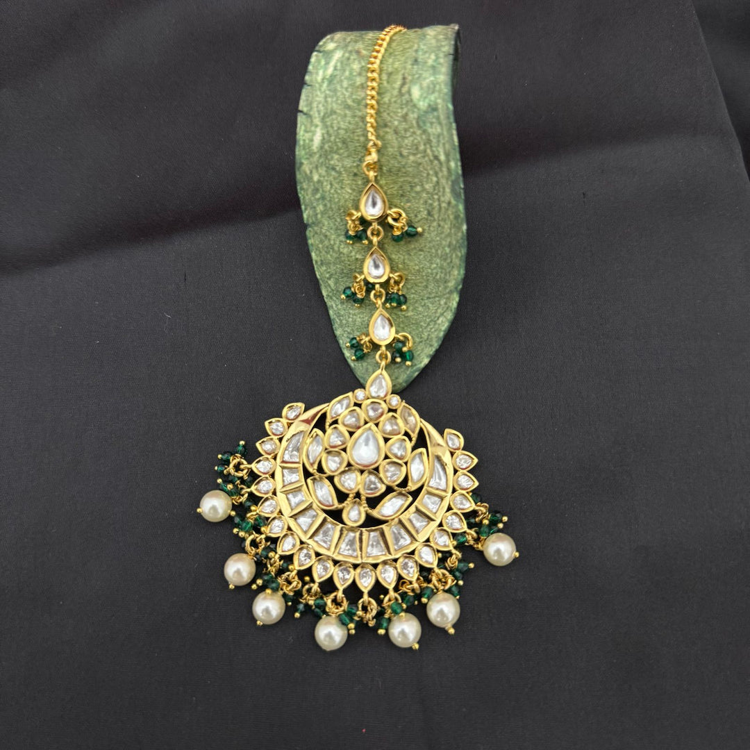 Traditional Jadaau Kundan and Pearl Maang Tikka