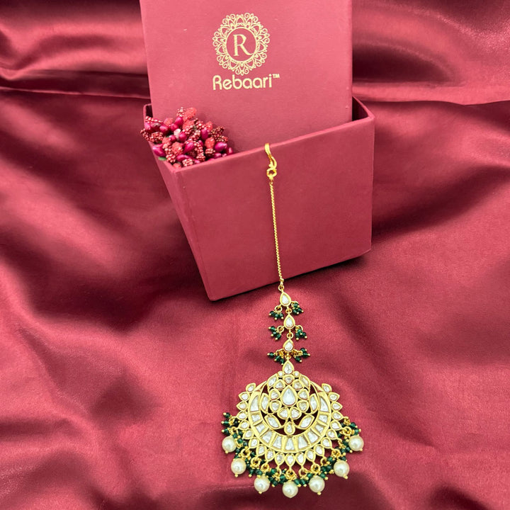 Traditional Jadaau Kundan and Pearl Maang Tikka