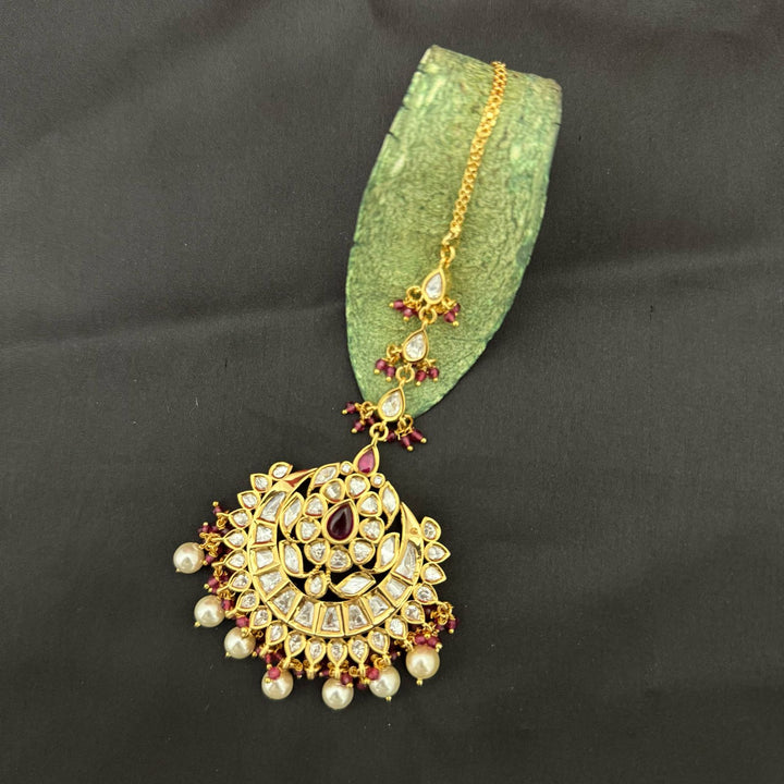 Traditional Jadaau Kundan and Pearl Maang Tikka