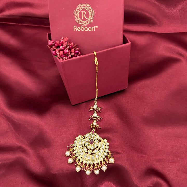 Traditional Jadaau Kundan and Pearl Maang Tikka