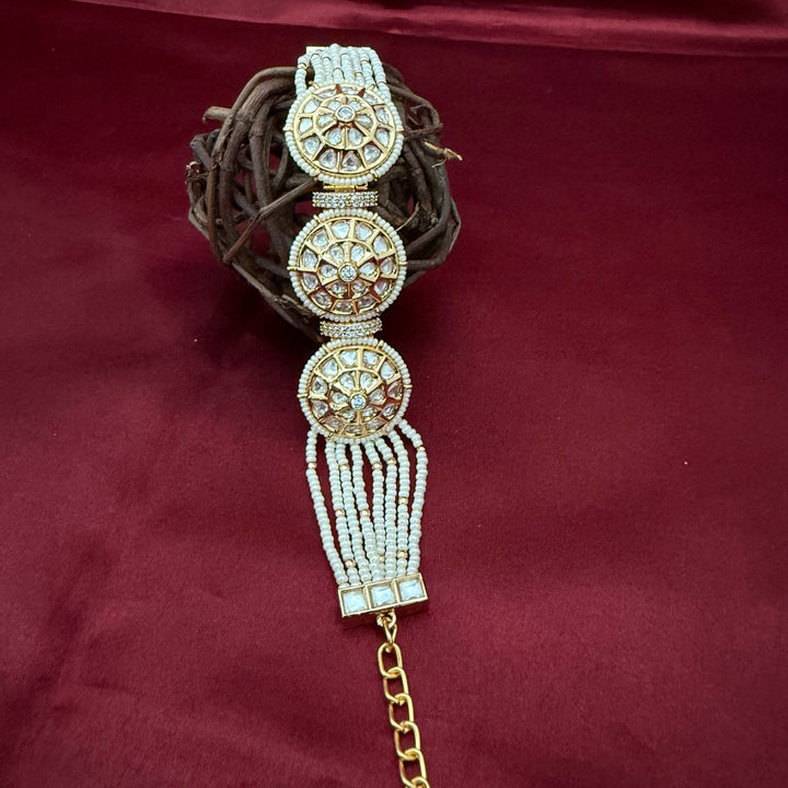 Gold Finish Kundan Polki & Pearl Bracelet