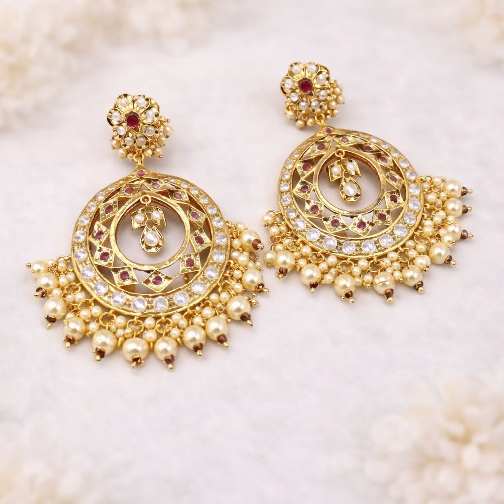 Jadau Exquisite Chandbali Pearl Earrings