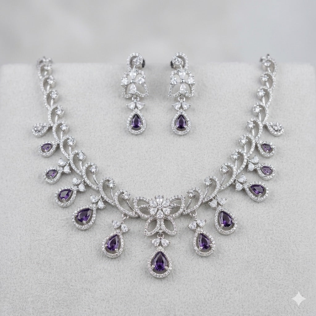 Sparkle luxury White American Diamond Necklace Set