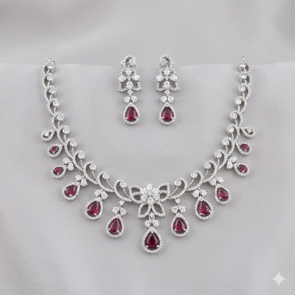 Sparkle luxury White American Diamond Necklace Set
