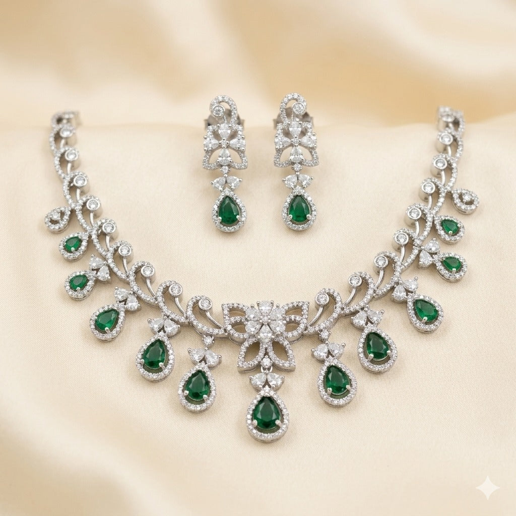 Sparkle luxury White American Diamond Necklace Set