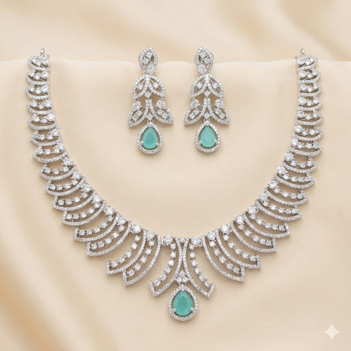 Elegant Silver-Polished American Diamond Necklace Set