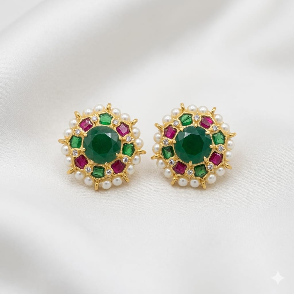 Flower Design Kundan Studs